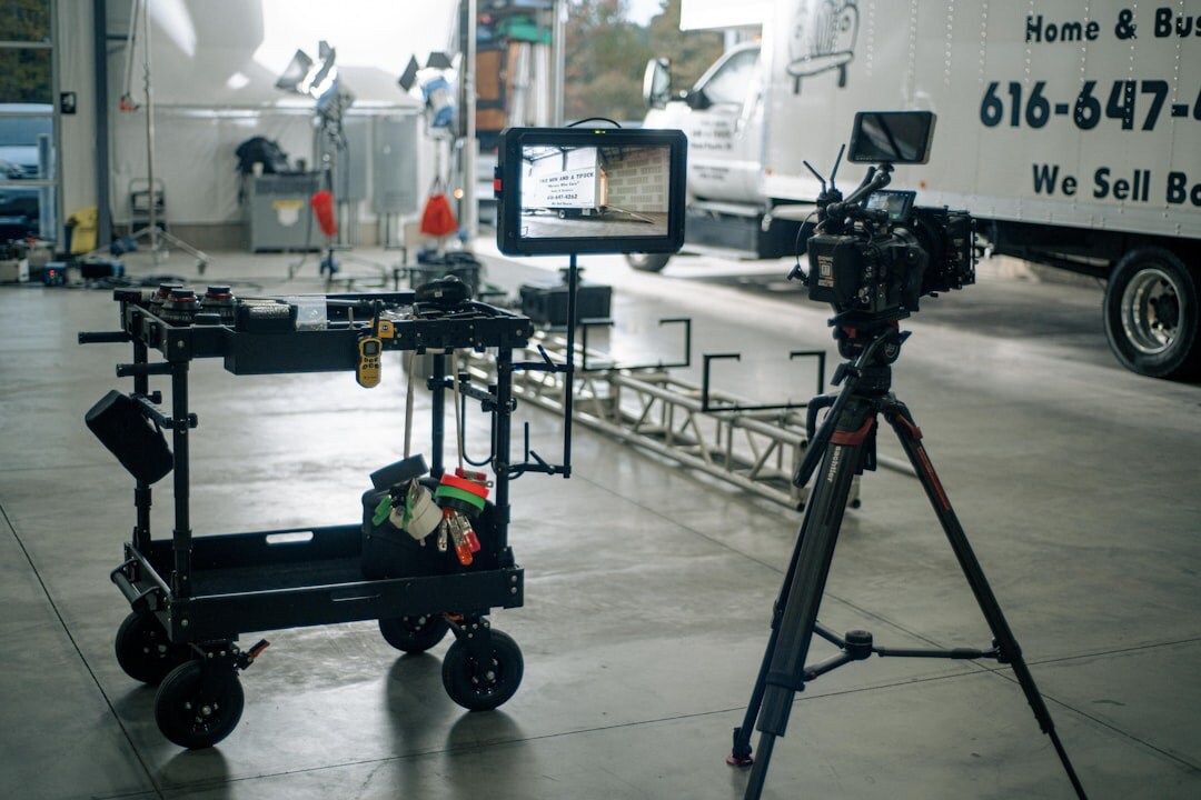 Live streaming setup with encoder and monitors