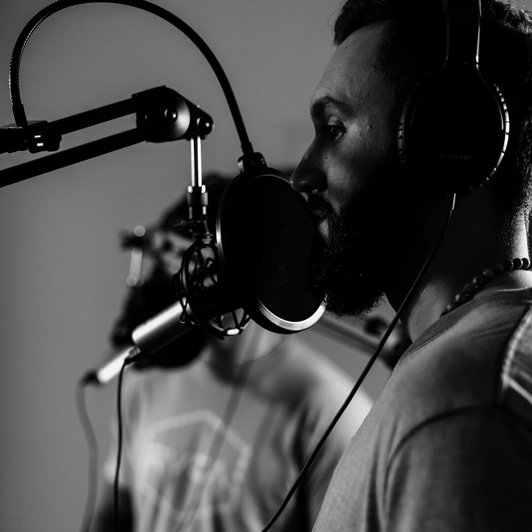 Radio broadcast microphone in studio