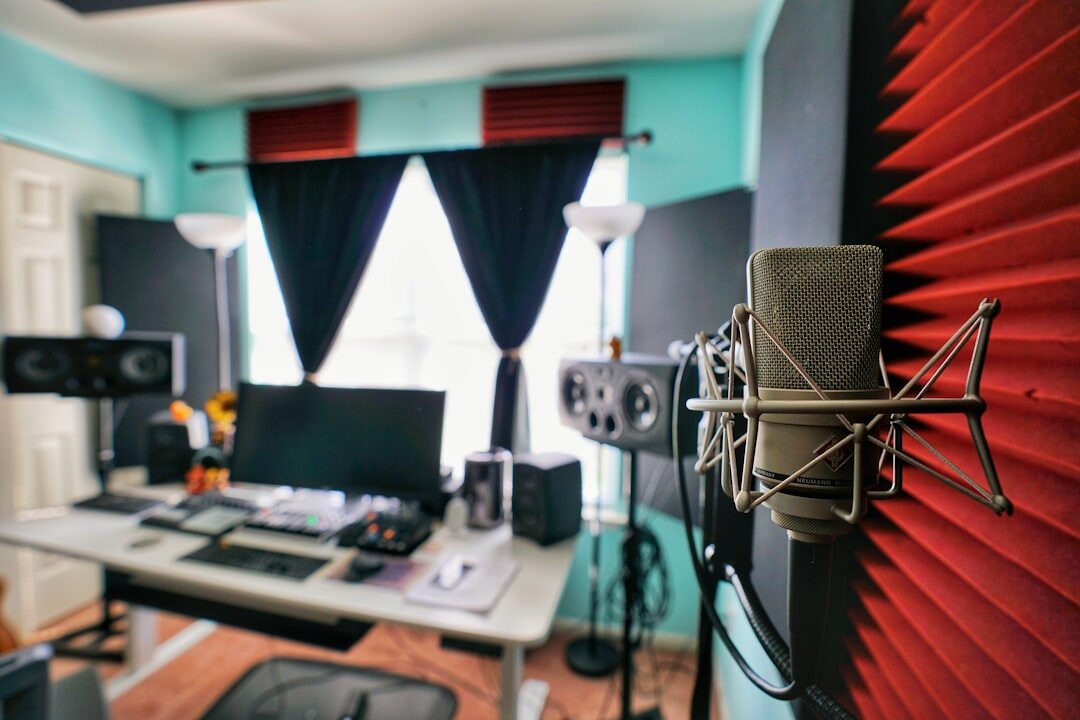 Professional microphones in a recording studio